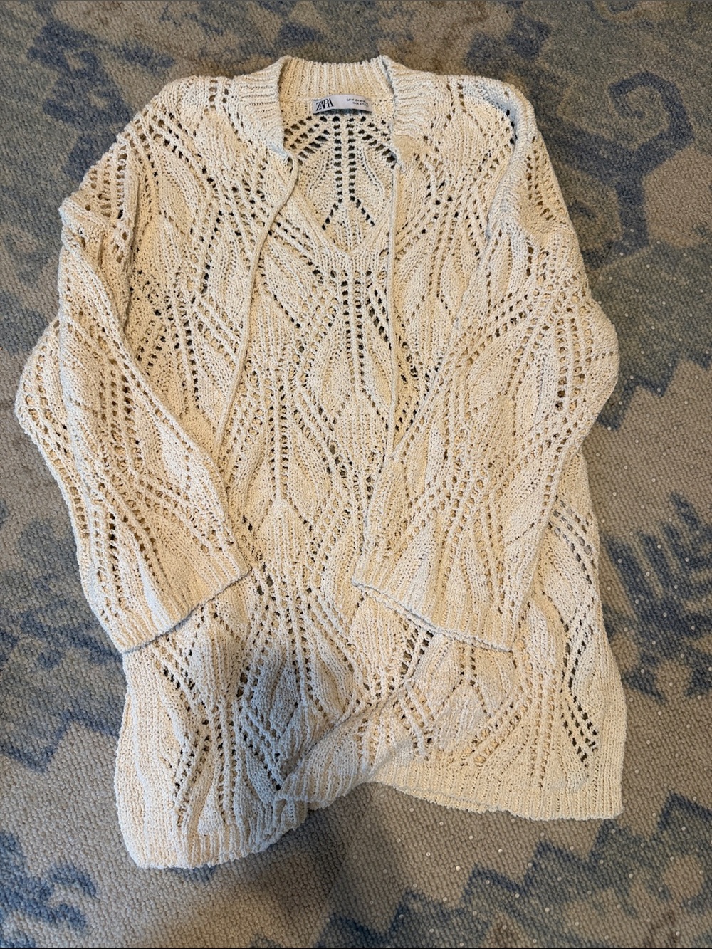 Zara Cream Openwork Knit tunic